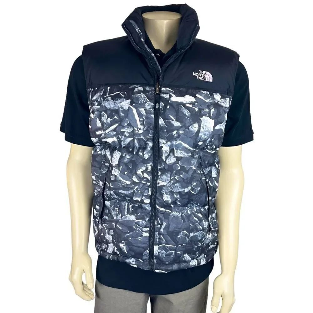 North Face Men's Med Goosed Down Reversible Vest in Black & Shades of Gray Rocks
